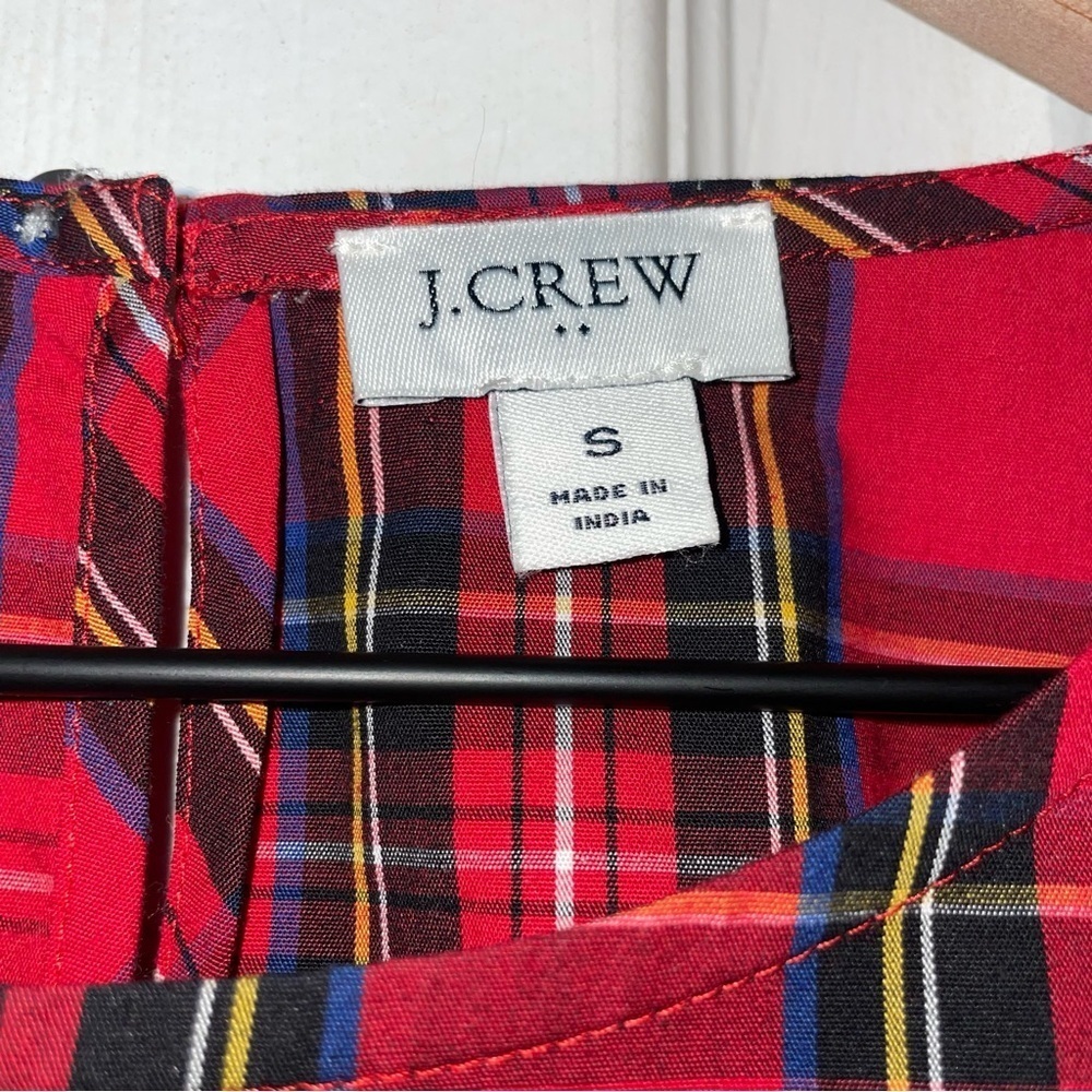 J Crew Tartan Christmas Plaid Ruffle Trim Woven Top Size Small - Picture 2 of 7